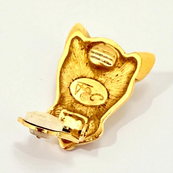 Vintage Jackie Collins Gold Tone Panther Clip Earrngs - Picture 5 of 6